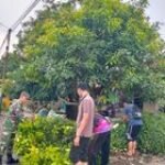 BABINSA IKUT GOTONG ROYONG BERSAMA DENGAN PEMDES DAN MAHASISWA KKN UNIMED MENYAMBUT HUT RI KE 80.DI DESA JATI KESUMA