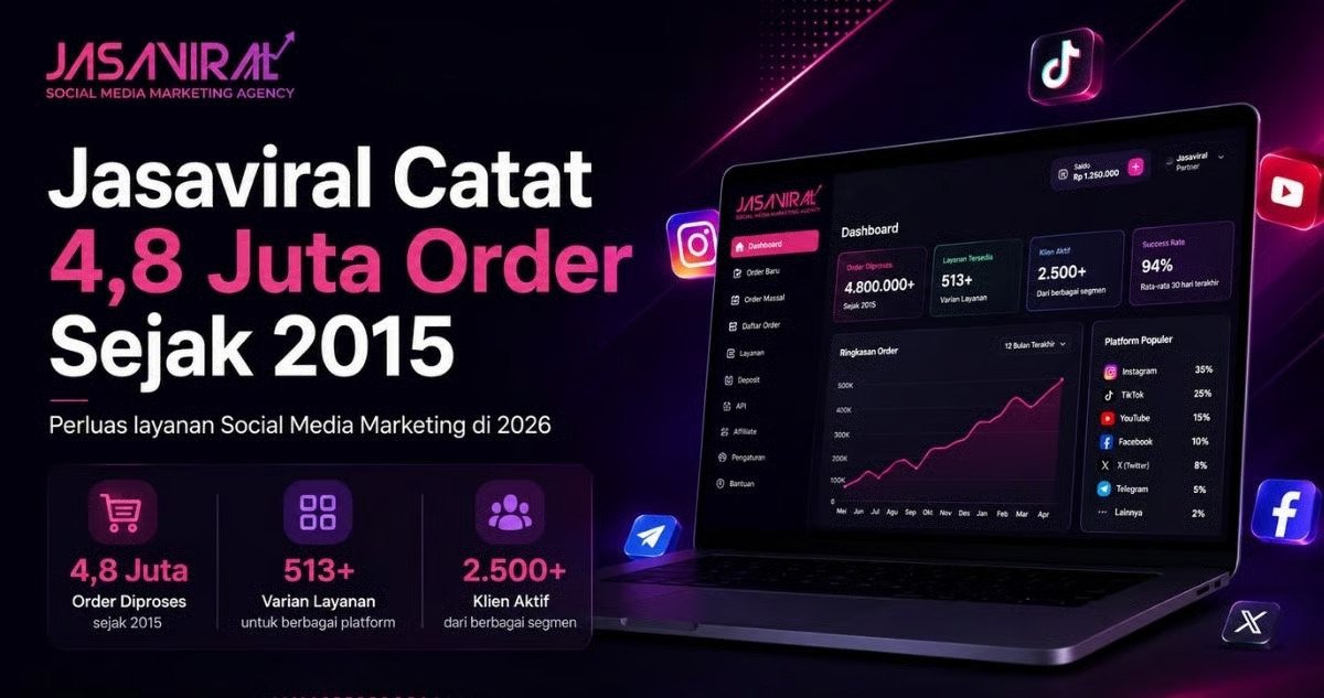 Jasaviral Catat 4,8 Juta Order Sejak 2015, Perluas Layanan Social Media Marketing di 2026. karikatur ini menggunakan AI.